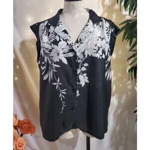 Vtg Hilo Hattie Hawaiian Tropical Floral Button Short Sleeve Top Womens Size 2XL